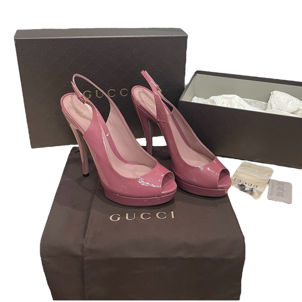 GUCCI Dusty Rose Peeptoe Slingback Platform Heels US 9 EU 40